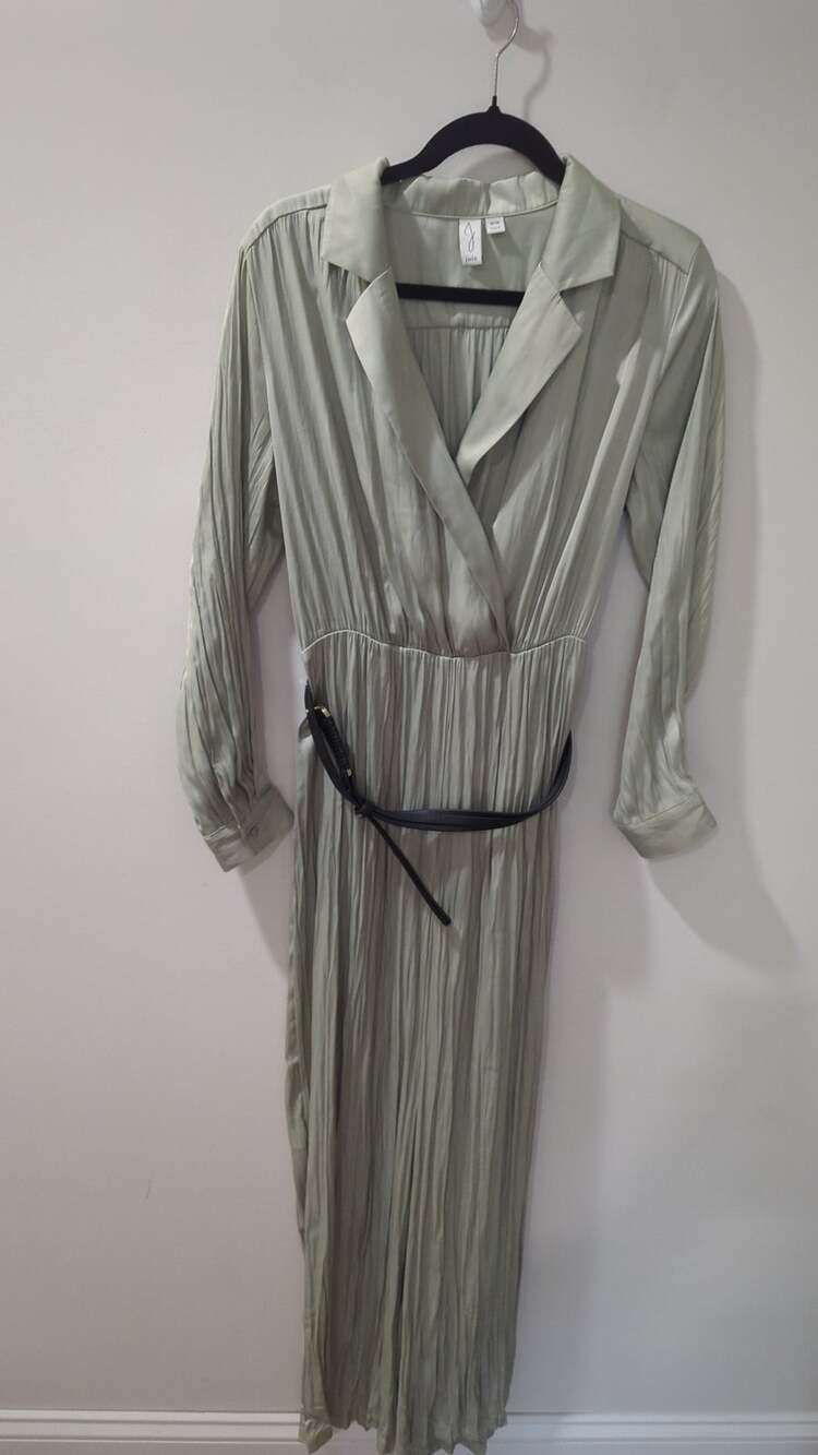 NWOT Joie Green Satin Crinkle Wide Leg Jumpsuit
